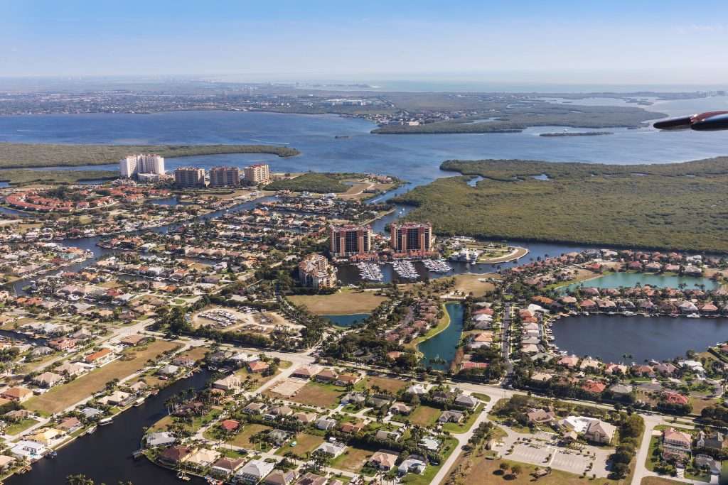 Aerial view of canal homes in Cape Coral, Florida