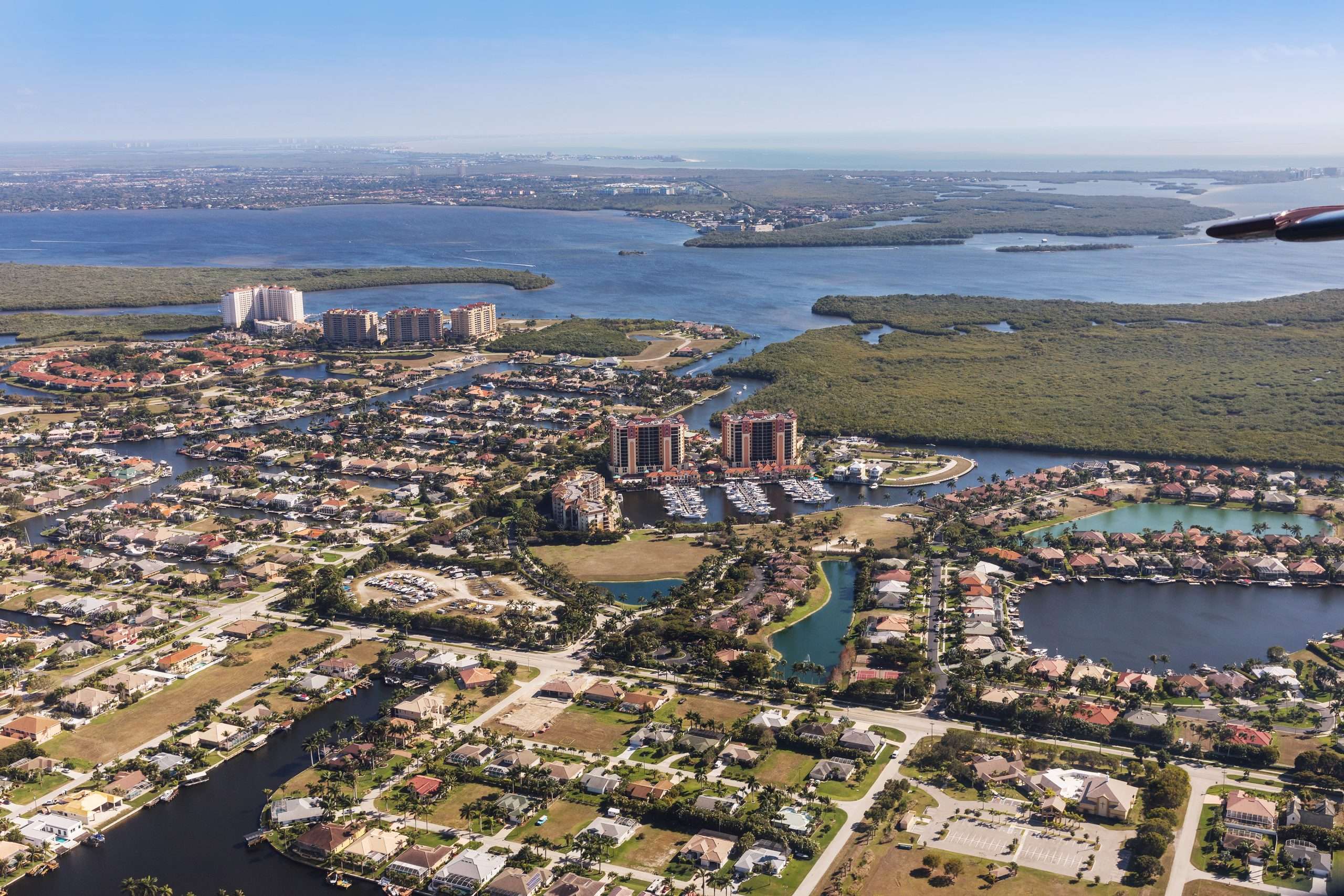 Aerial view of canal homes in Cape Coral, Florida