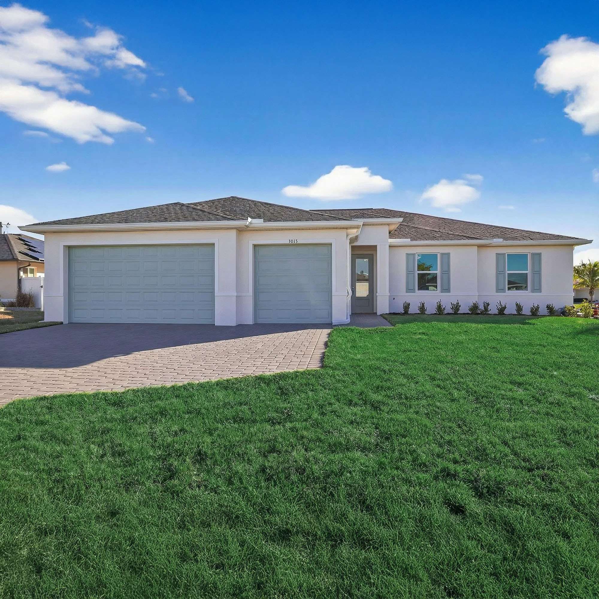 Front exterior of a new SunLife Homes single-family home
