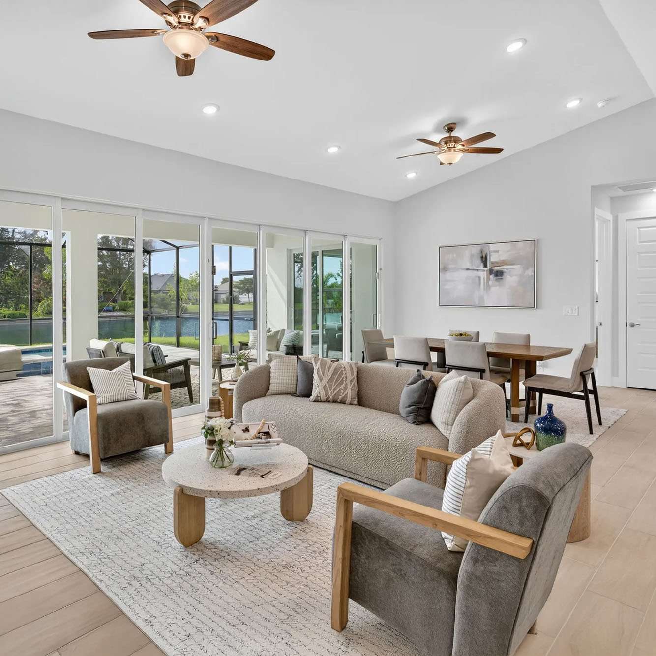 Open living and dining area inside a new SunLife home